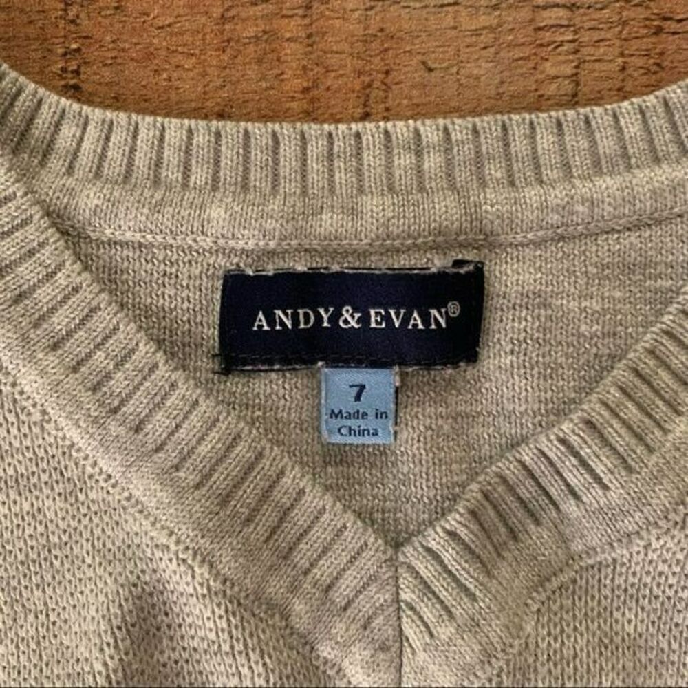 Andy & Evan boys v-neck knit vest in light gray -7 - Picture 3 of 5